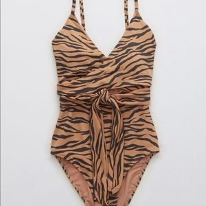 Animal print wrap one piece monokini
